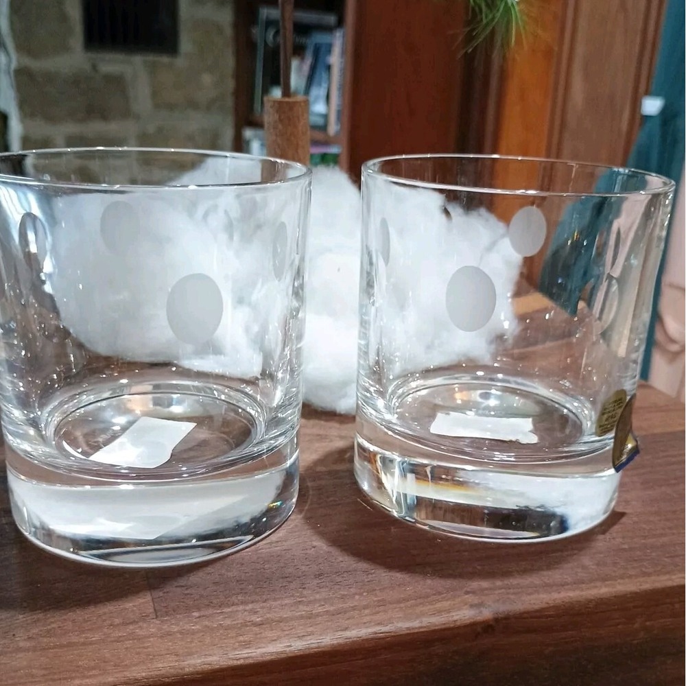 New Da Vinci APUANIA CRYSTAL Set 2‎ CLEAR AND FROSTED 3.75" Old Fashion GLASSES